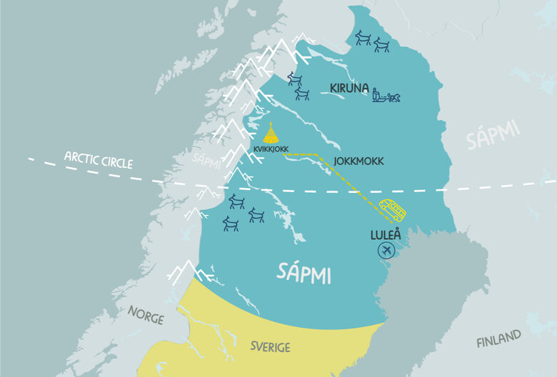 Map of Swedish Lapland with transfer to Kvikkjokk